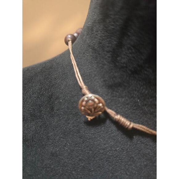 Women's Handcrafted Wooden Bead Necklace With Floral Button Loop Lock - Picture 6 of 6